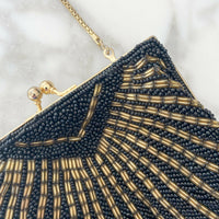 Vintage Beaded Black and Gold Clutch
