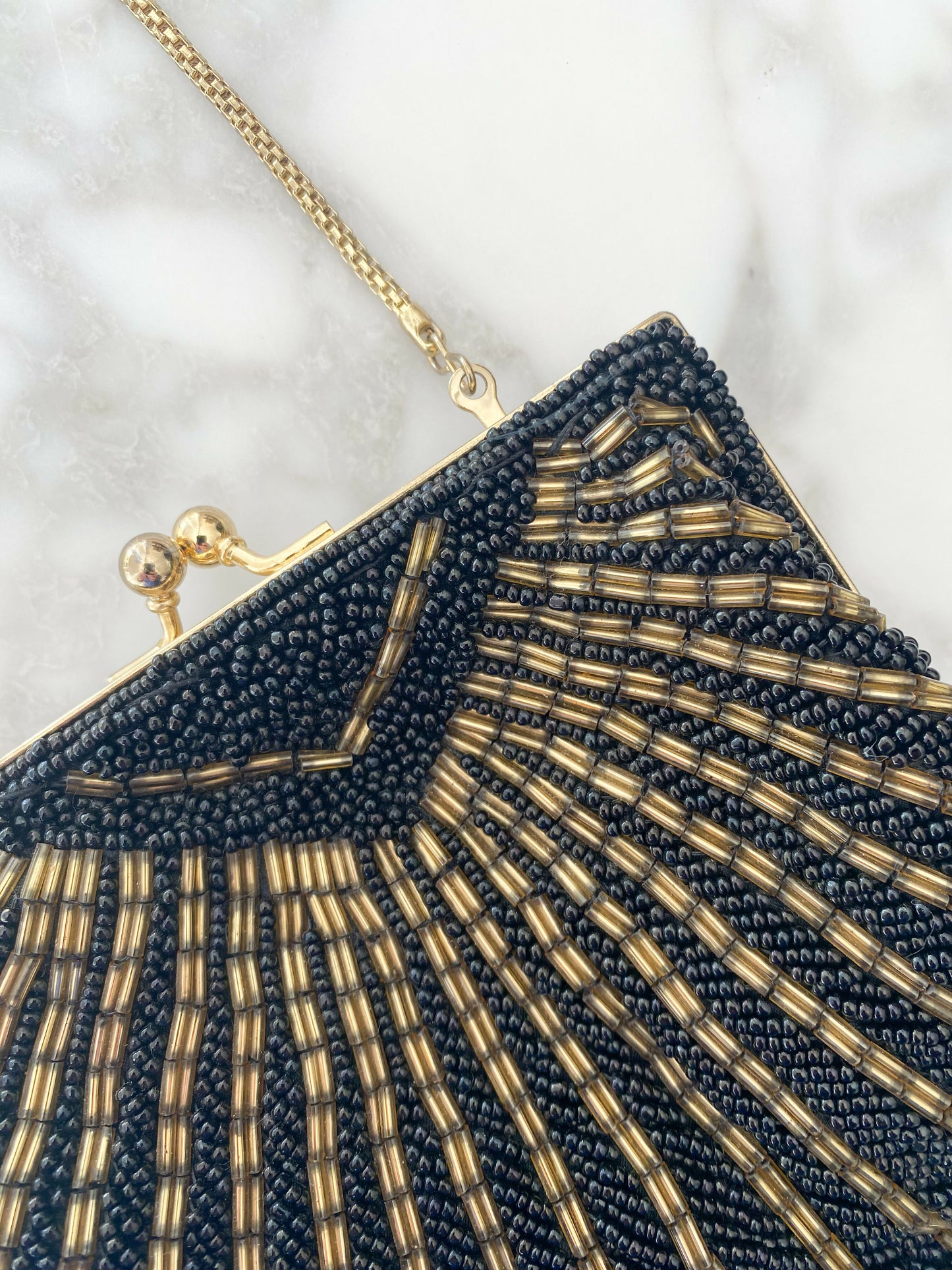 Vintage Beaded Black and Gold Clutch