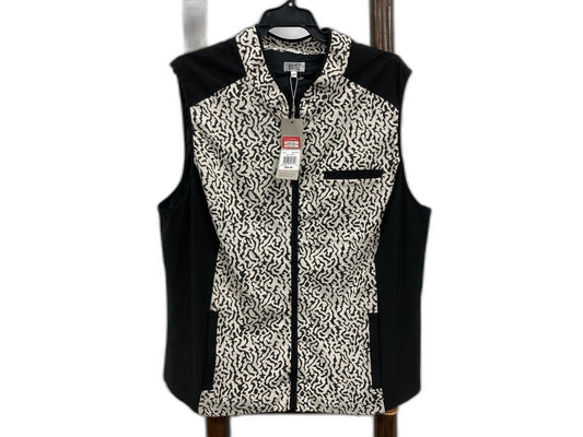 Bib Full Zip Side Pockets Vest Black & Cream Pattern Ladies Sz 18 NEW