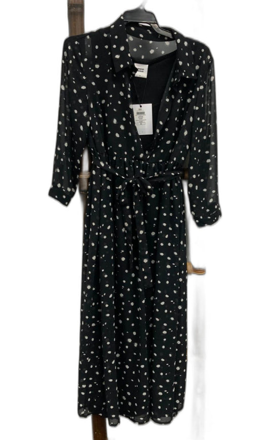 Mama Licious Woven Dress Lined W/ Belt Black Spotted Ladies Sz M NEW