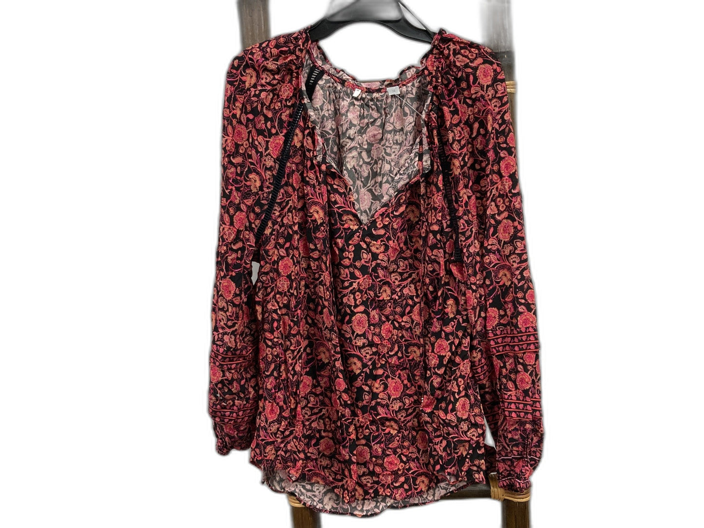 Just Jeans Flowy Floral L/Sleeve Loose Fitting Blouse Red Ladies Sz 14 Rp$50 NEW