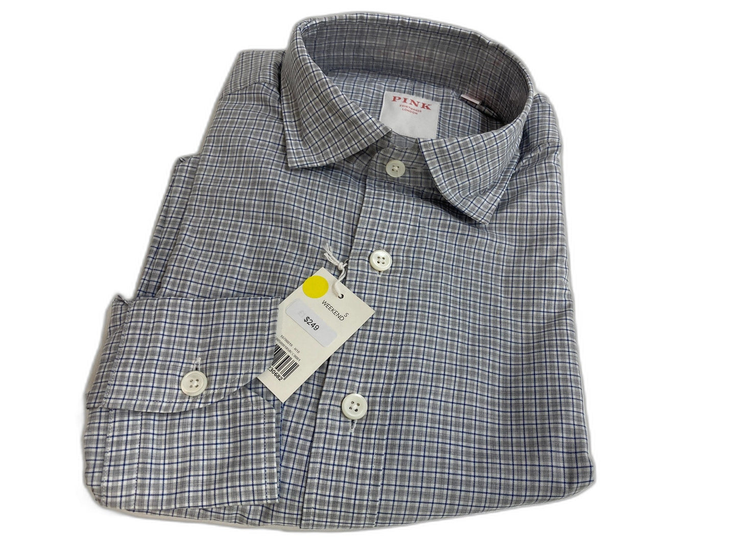 Thomas Pink Weekend Tailored Shirt Grey/Blue Check Men Sz S NEW