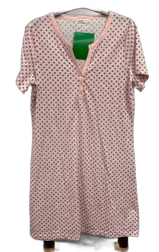 Soho Fasion S/Sleeve Nightshirt Daisey On Pink Buttons Ladies Sz S NEW