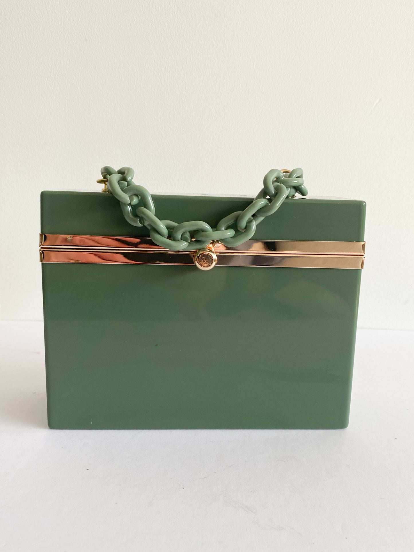 Olive-Green Perspex Box Clutch