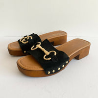 Per Una Size UK 4 Black Faux Suede Sandals