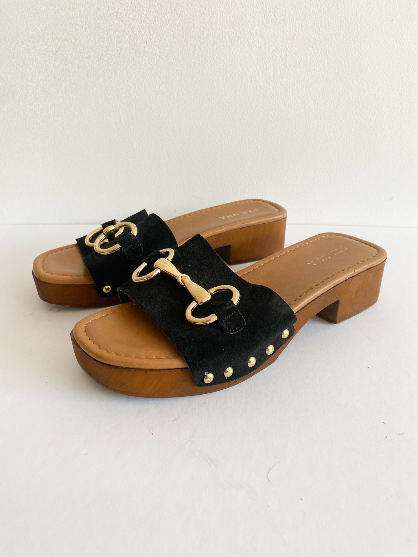 Per Una Size UK 4 Black Faux Suede Sandals