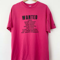 Men's Size XL Vintage Wanted Ad Pink Cotton T-Shirt