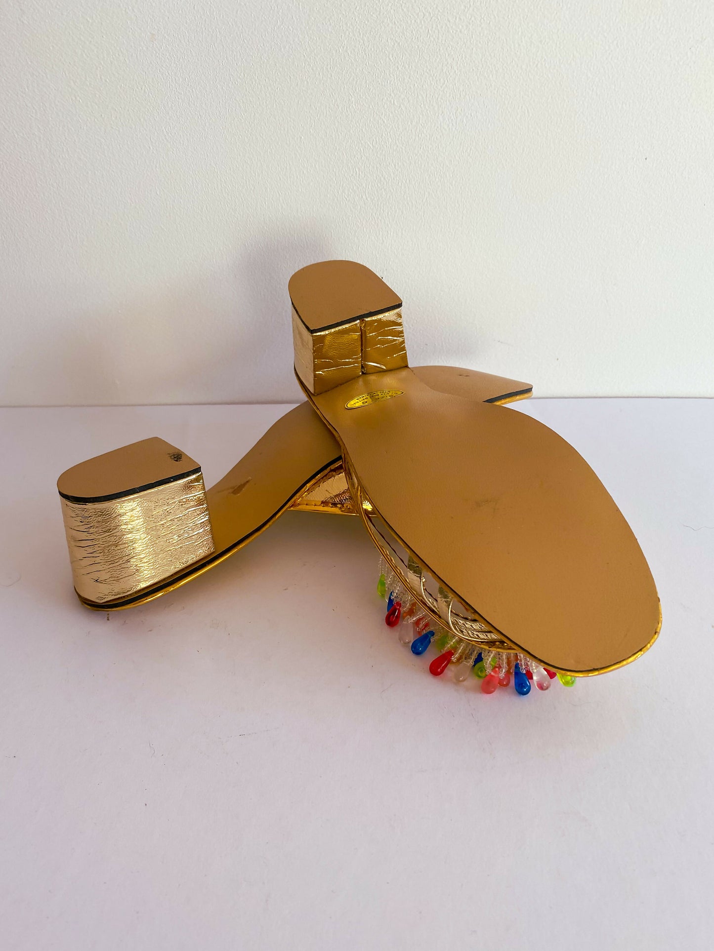 YKee Shoes Size 6 Gold Faux Leather and Bead Embellished Mules