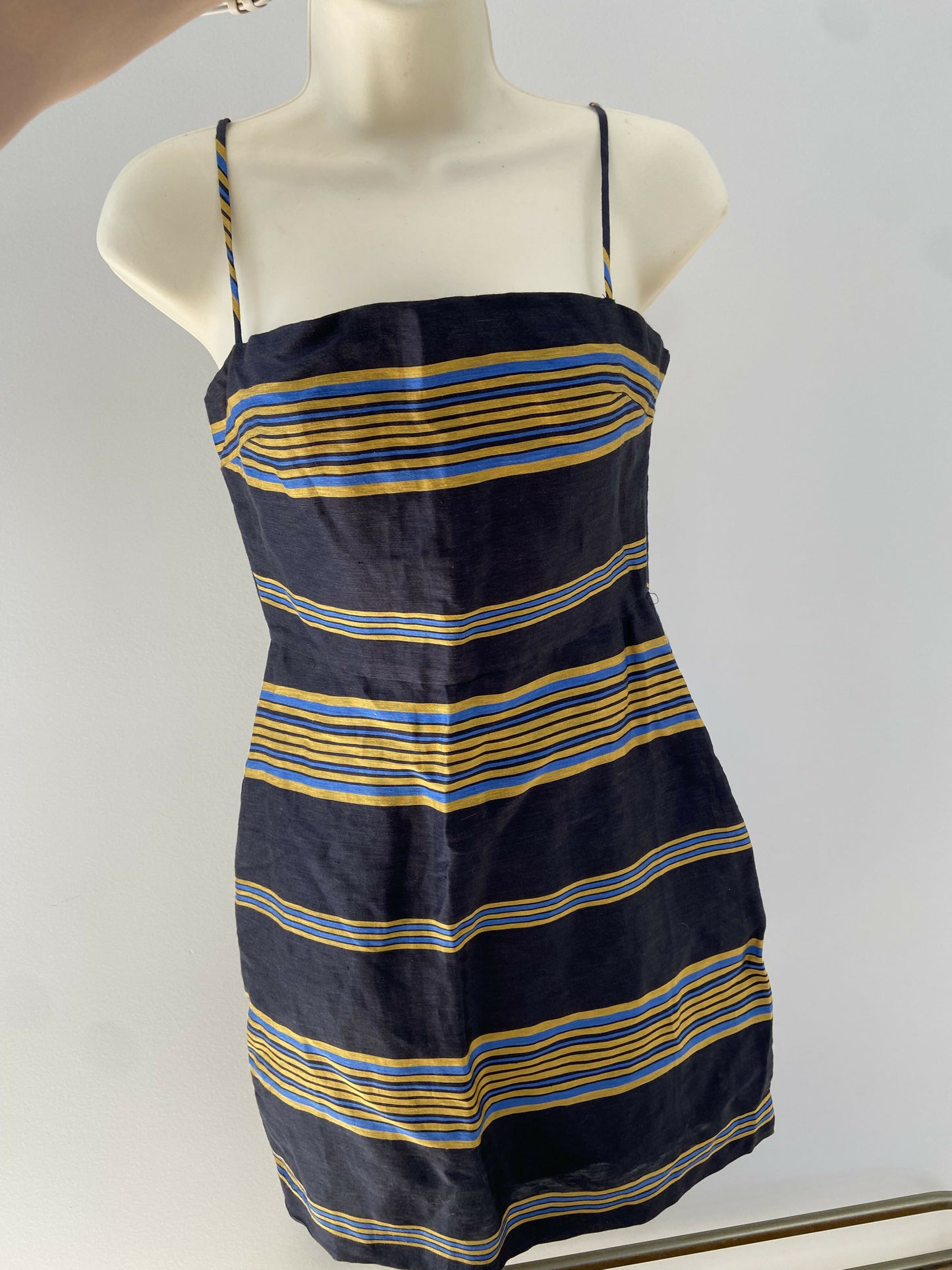 Third Form Navy And Gold Stripe Parallel Mini Dress Size 2 / 6 - 8