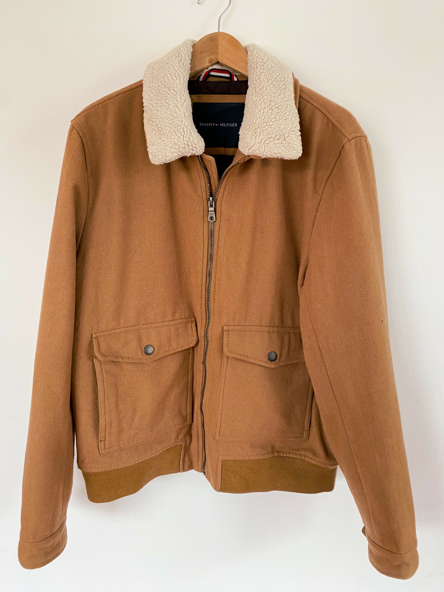 Men's Tommy Hilfiger Size L Camel-Brown Wool-Blend Jacket