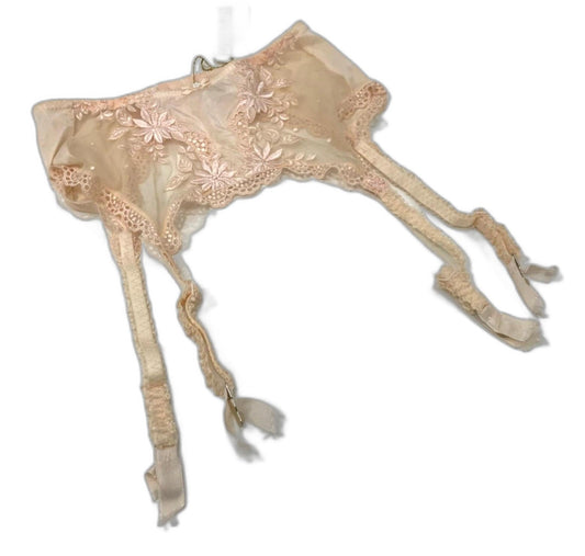 Le Donne Di Piera Floral Lace Garter Belt Pearl Pink Ladies Sz 12