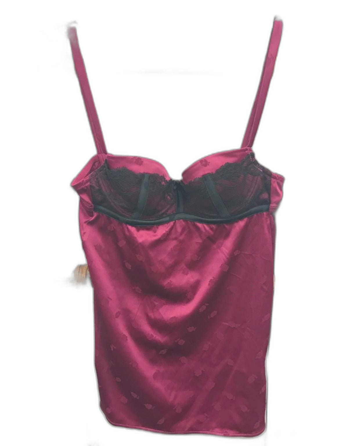 Cotton Club Satin-Like Flower Pattern Camisole Maroon Ladies Sz 10 NEW