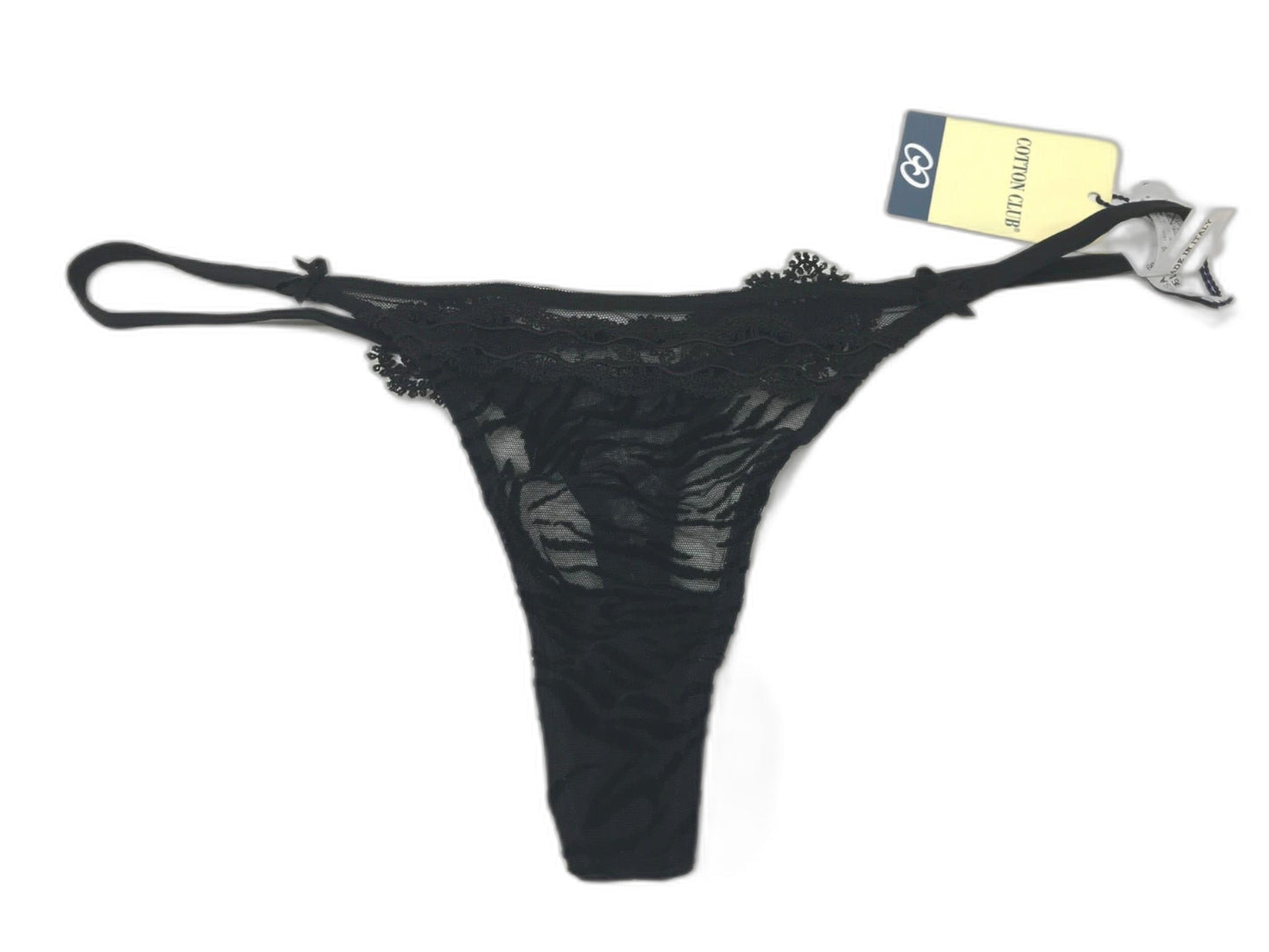 Cotton Club Lace Tiger Print Thong Underwear Black Ladies Sz 14 NEW