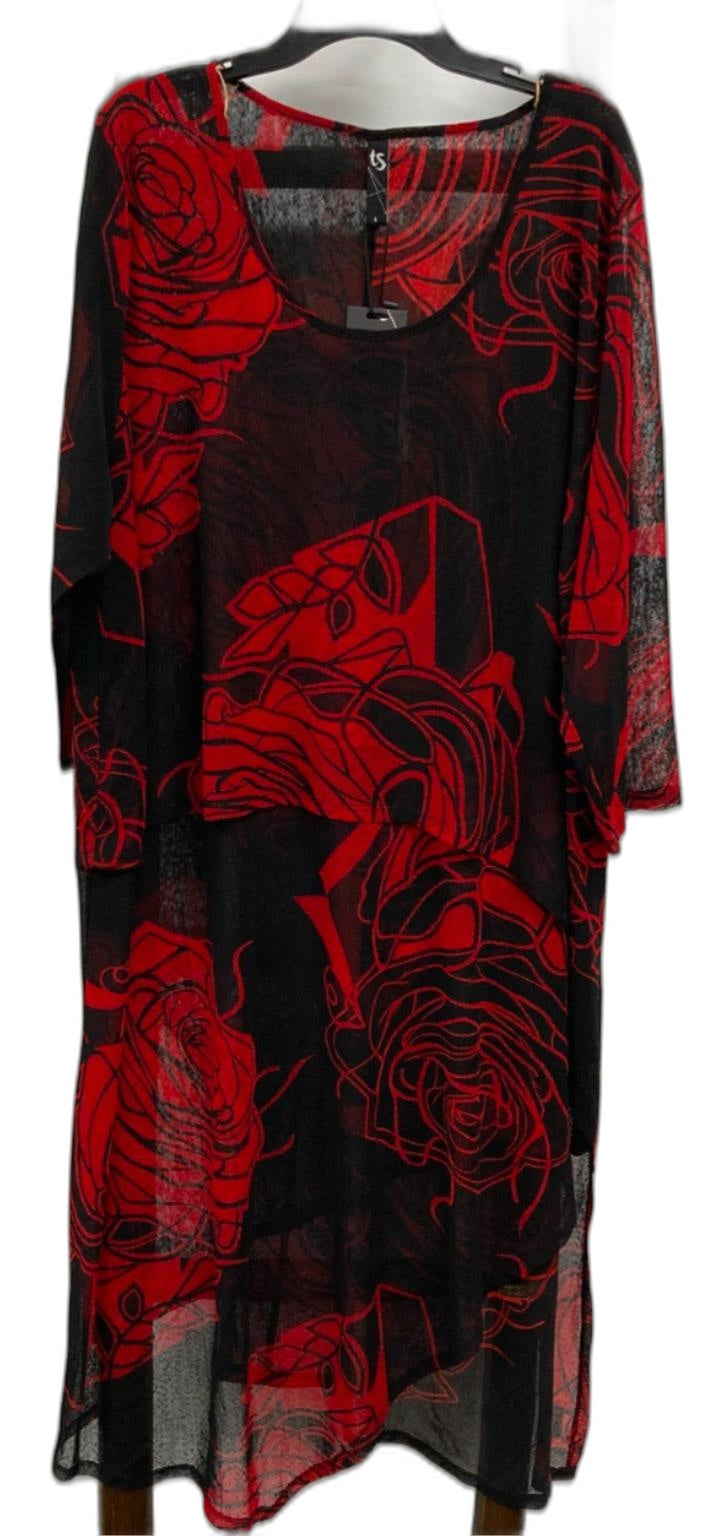 Taking Shape Lady In Red Tunic Rose Print Red/Black Ladies Plus Sz L NEW