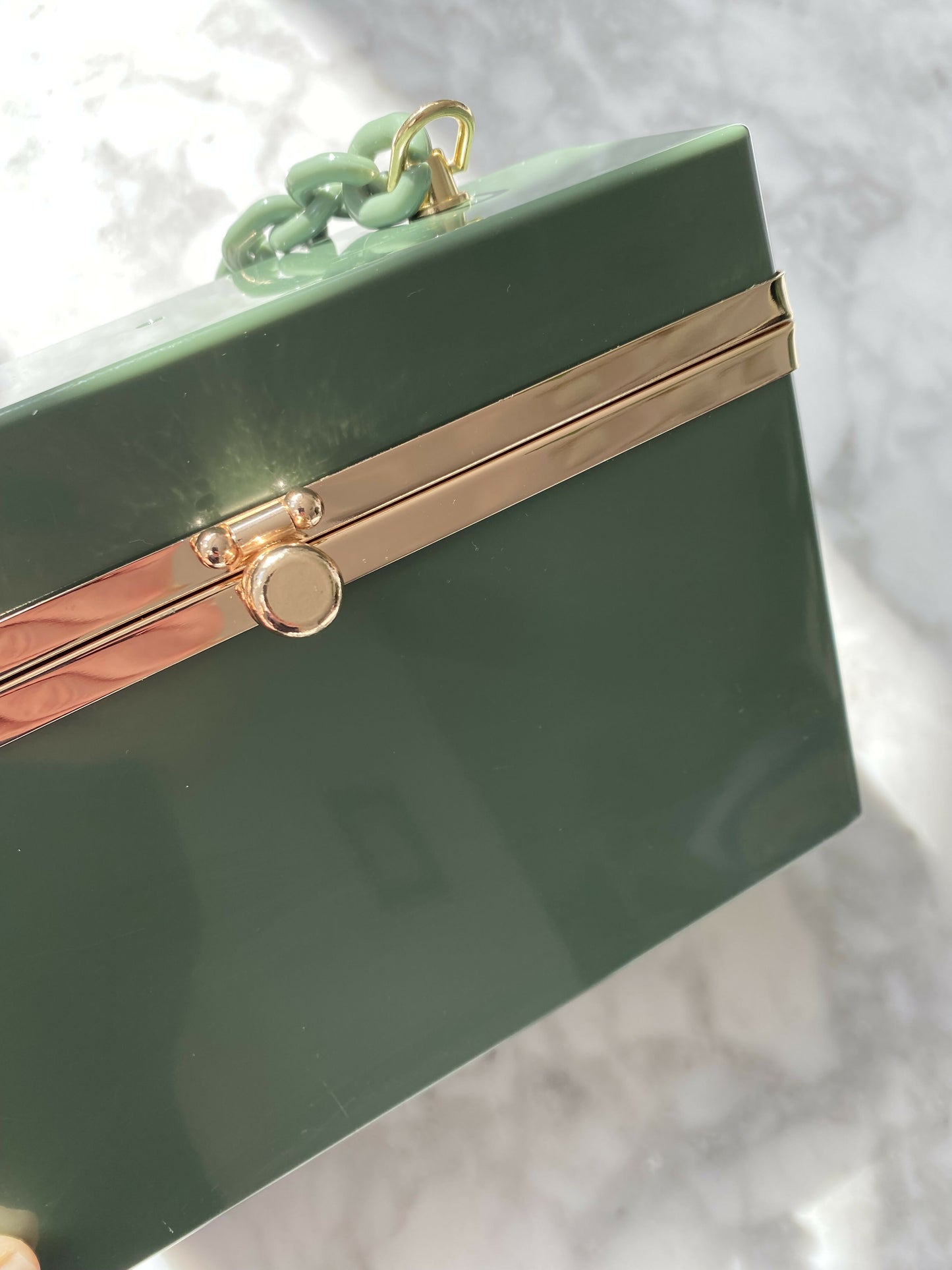 Olive-Green Perspex Box Clutch