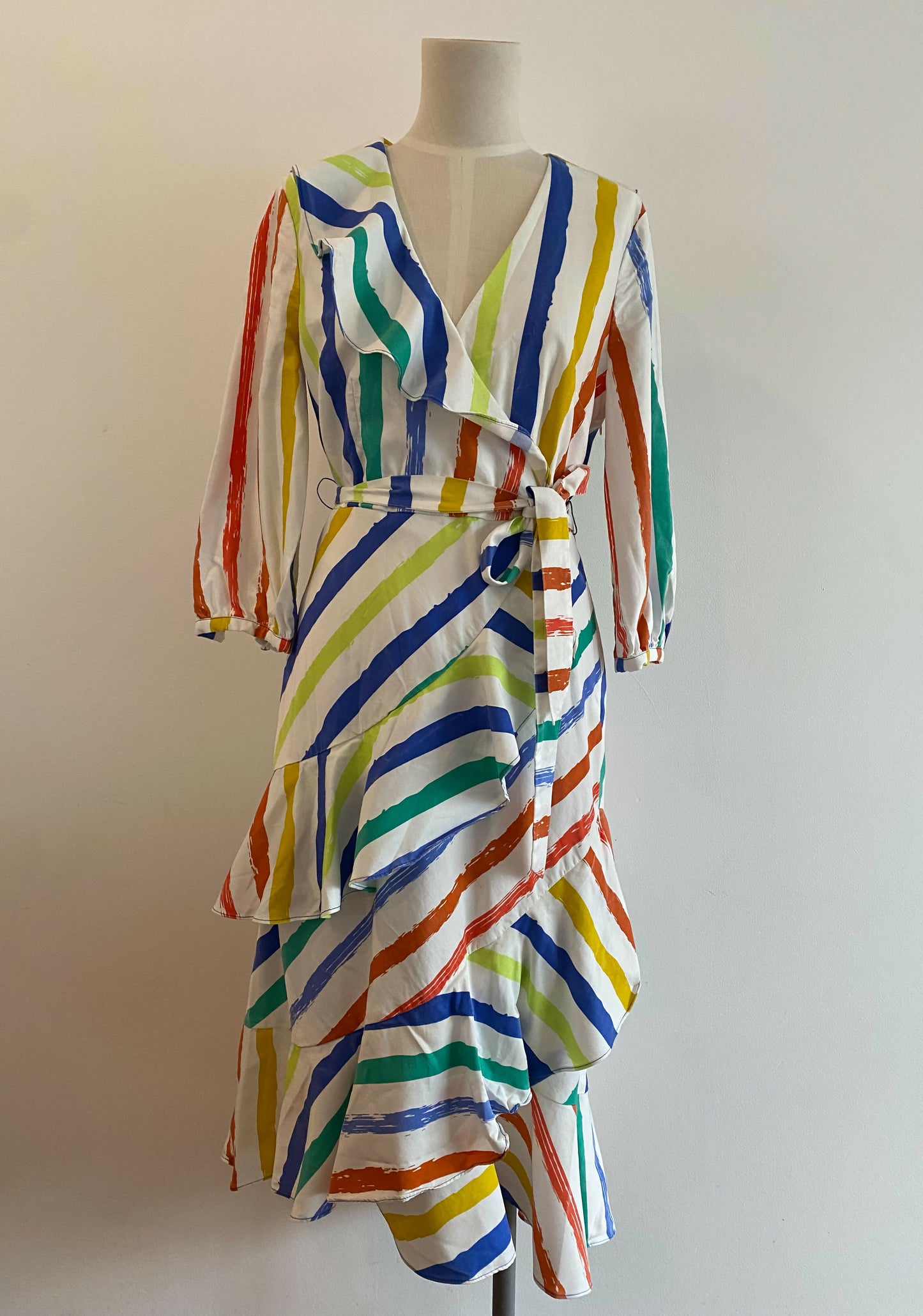 Women's Wayne Cooper Size 10 Striped Ruffled Dress