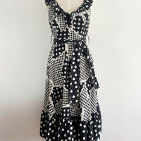 Pret-A-Porter Size 8 Monochrome Ruffled Polka-Dot Cotton Midi Dress