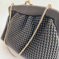 Embellished Black Leather-Trimmed Bag