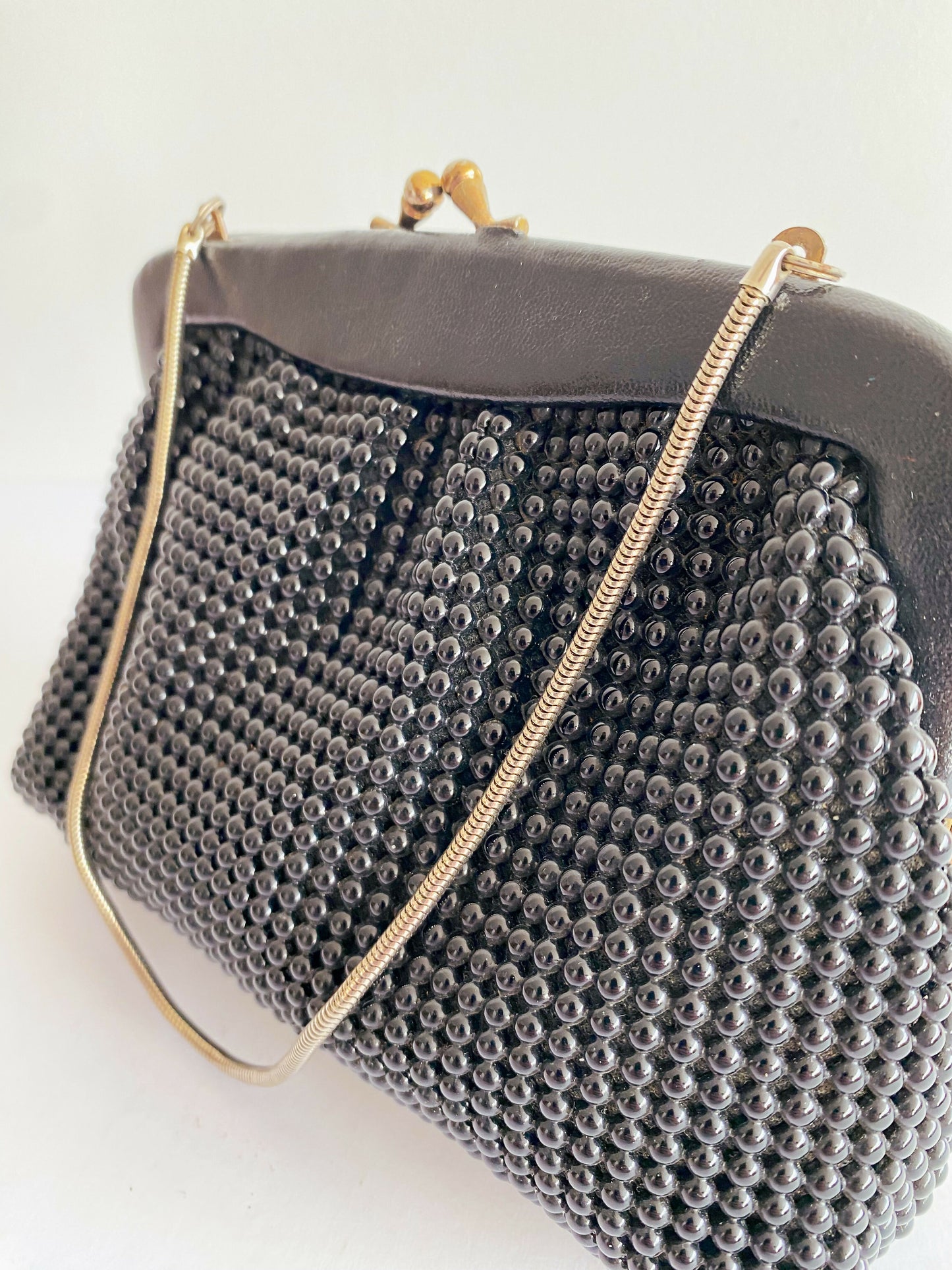 Embellished Black Leather-Trimmed Bag