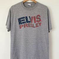 Men's Size L Grey Marle Elvis Presley Cotton-Blend Print T-Shirt