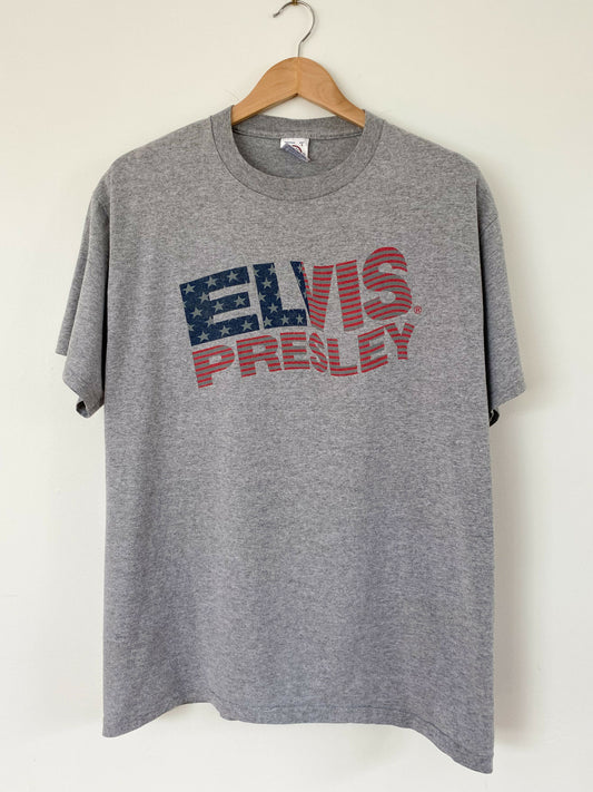 Men's Size L Grey Marle Elvis Presley Cotton-Blend Print T-Shirt