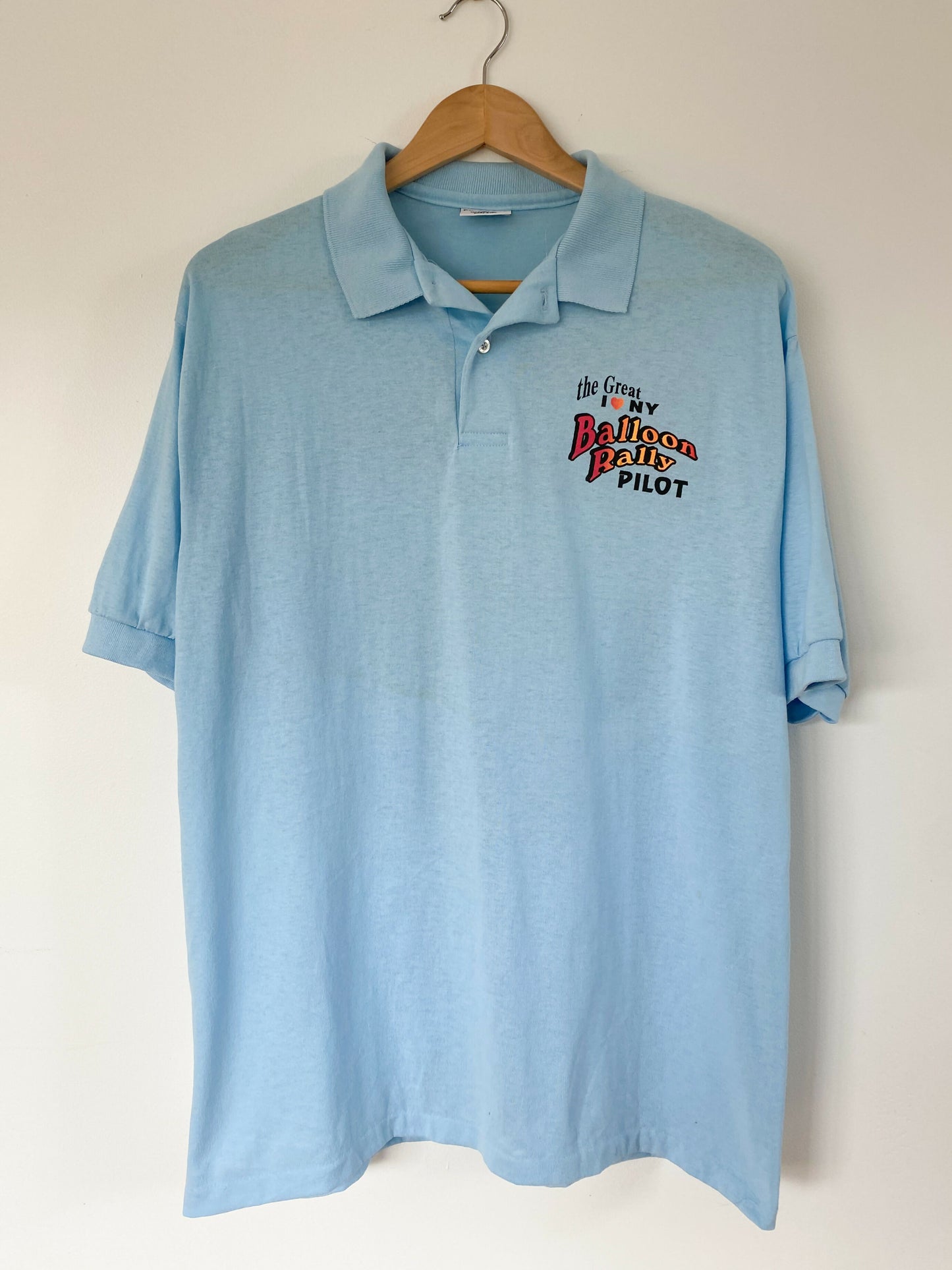 Men's Size XL Vintage 1993 Balloon Rally Blue Cotton-Blend Polo T-Shirt