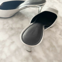 Charles & Keith Silver-Tone Leather Square-Toe Mules