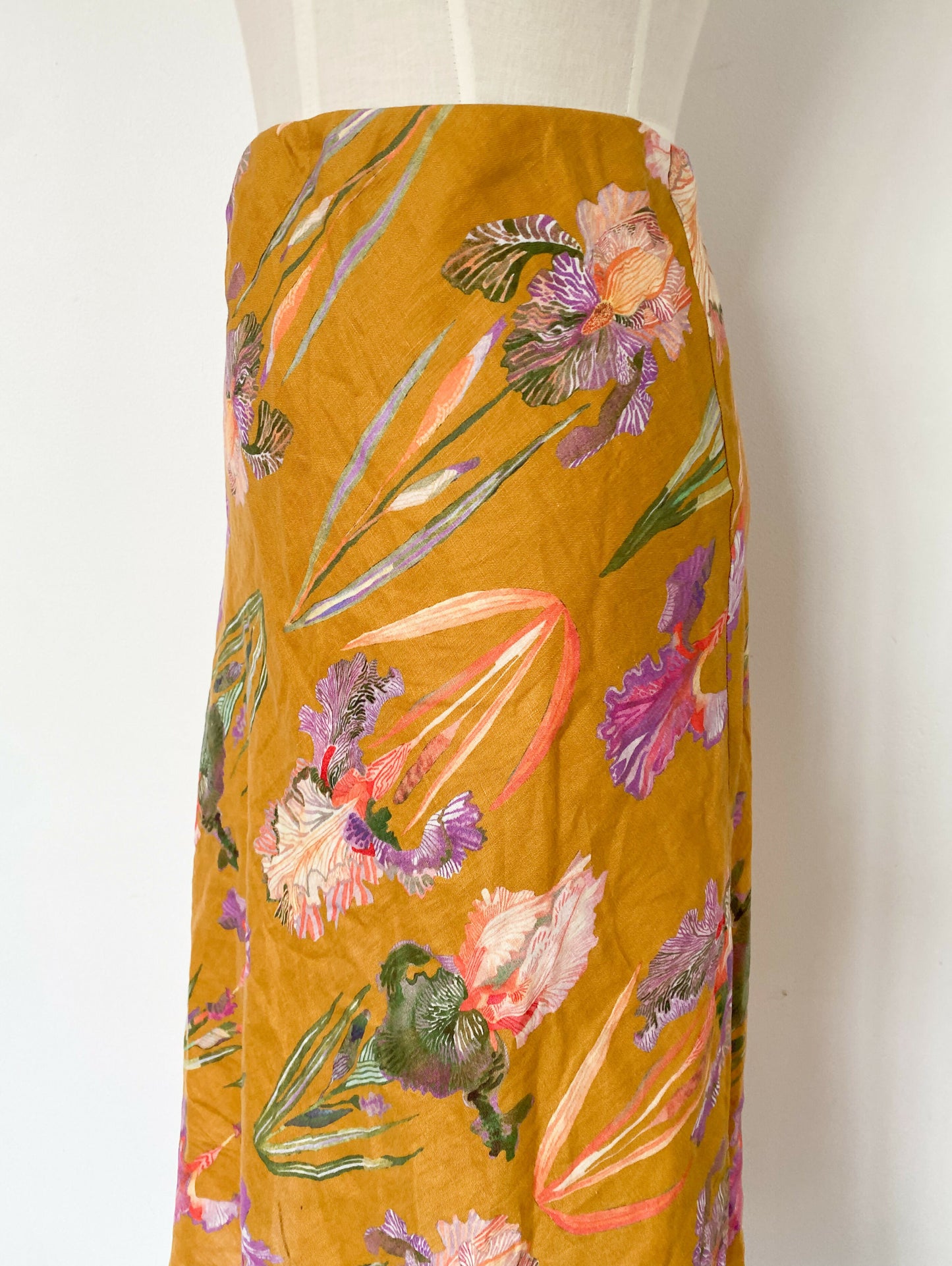 Gorman Size 12 Linen Floral-Print Midi Skirt