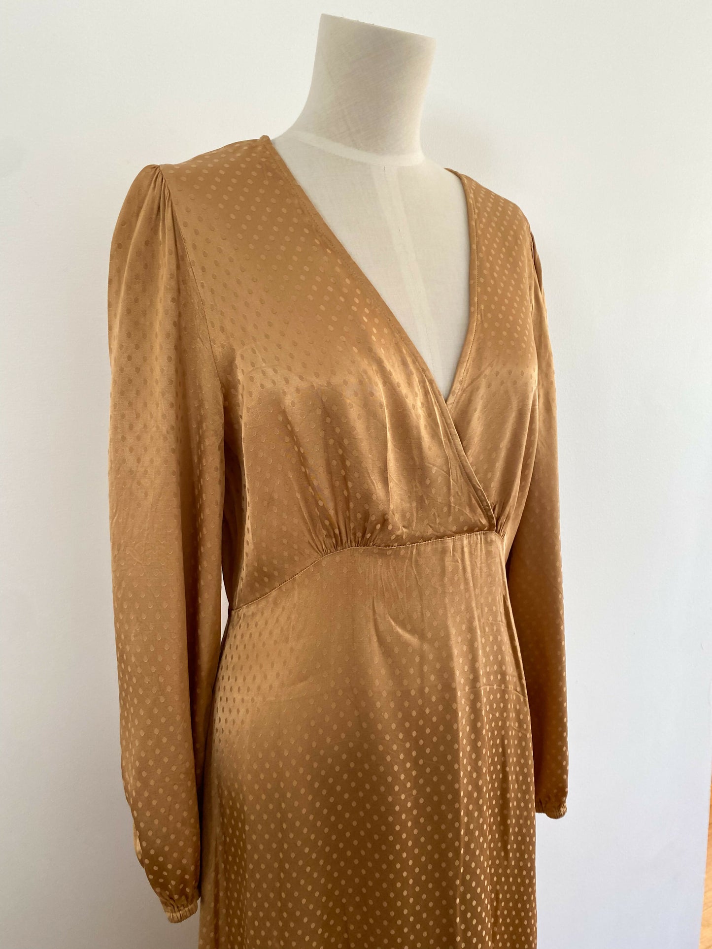 Seed Size 14 Polka-Dot Caramel Satin Dress