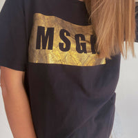 MSGM Size Medium Foil-Printed Black Cotton T-Shirt