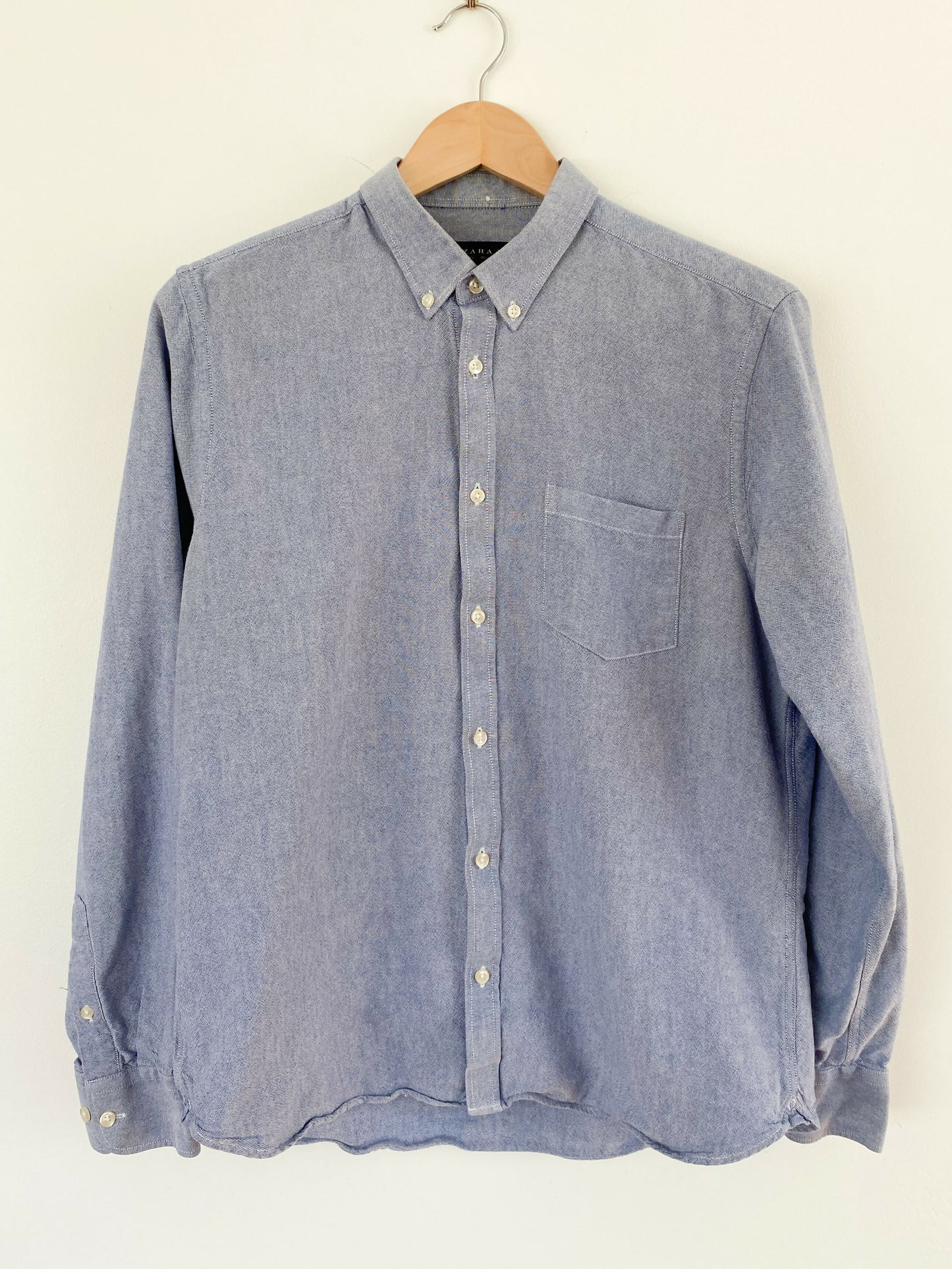 Men's Size L Zara Man Slim Fit Blue Cotton Shirt