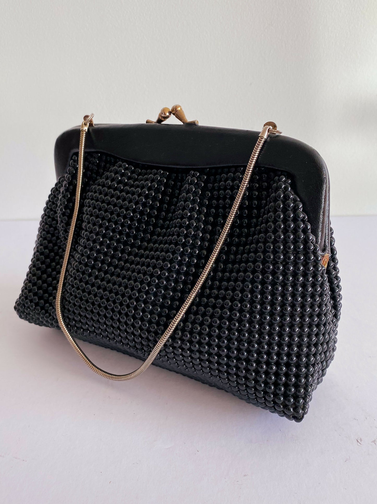 Embellished Black Leather-Trimmed Bag