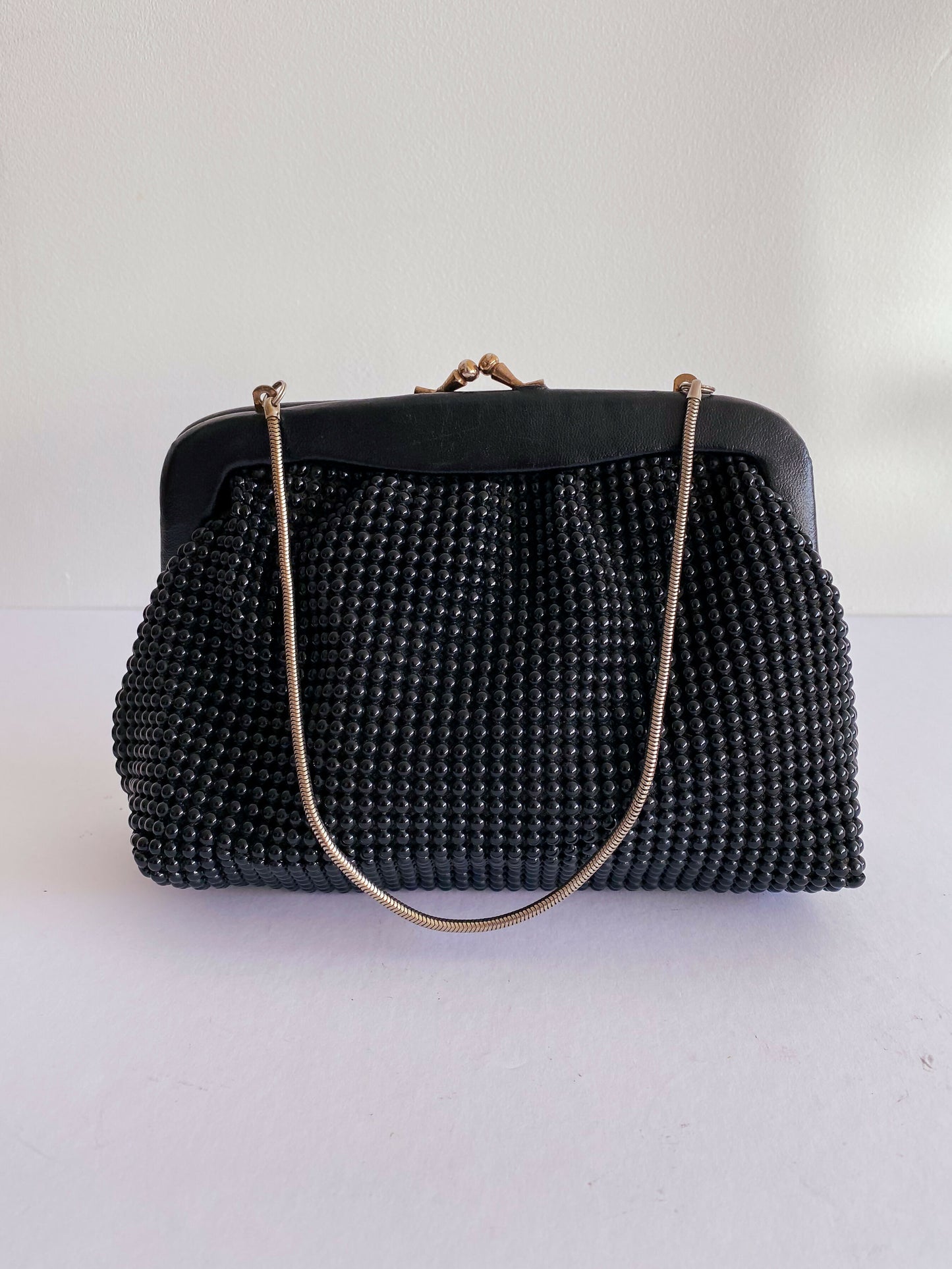 Embellished Black Leather-Trimmed Bag