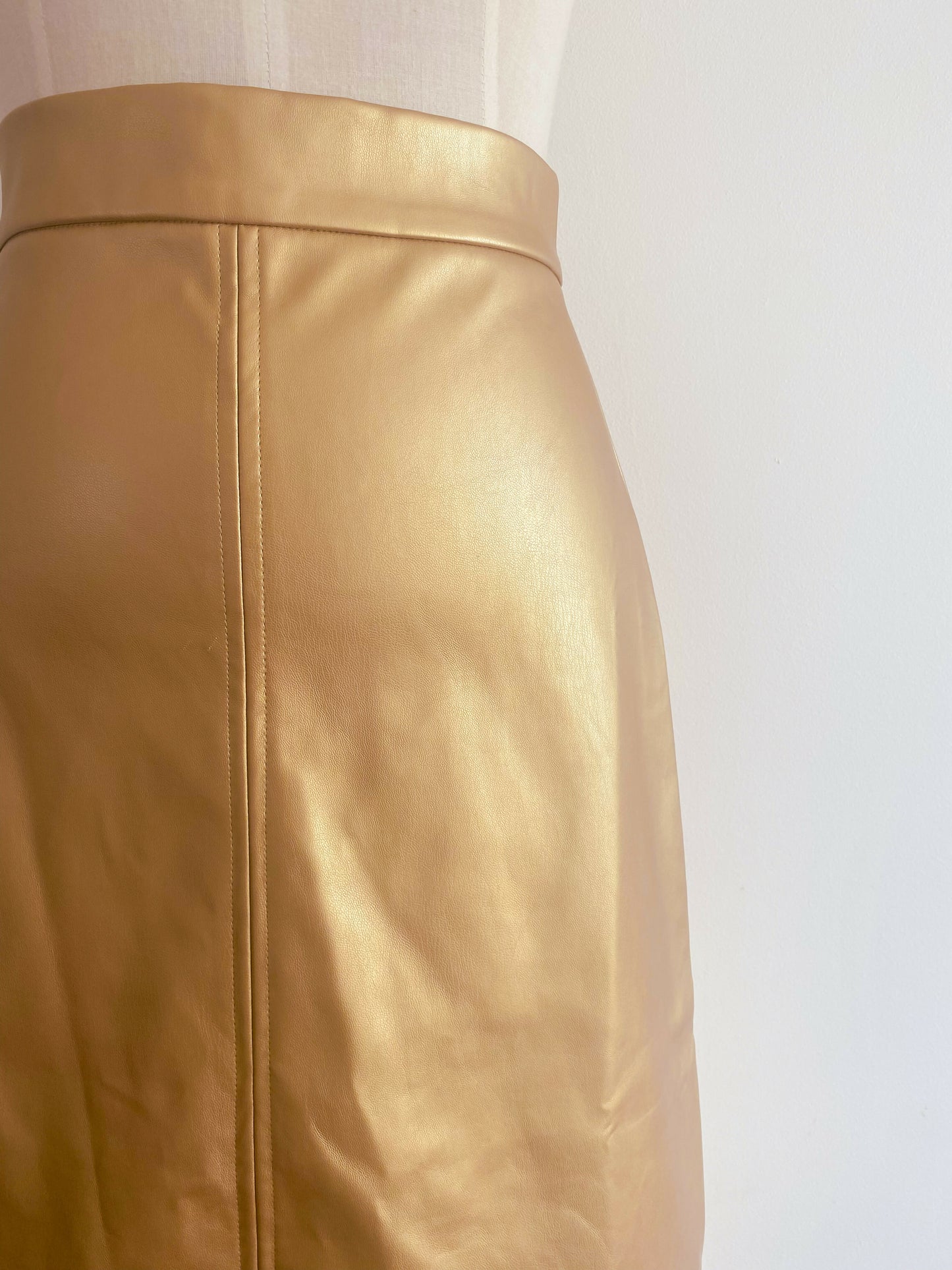 Orange Sherbet Size 8 Gold Faux Leather Pencil Skirt