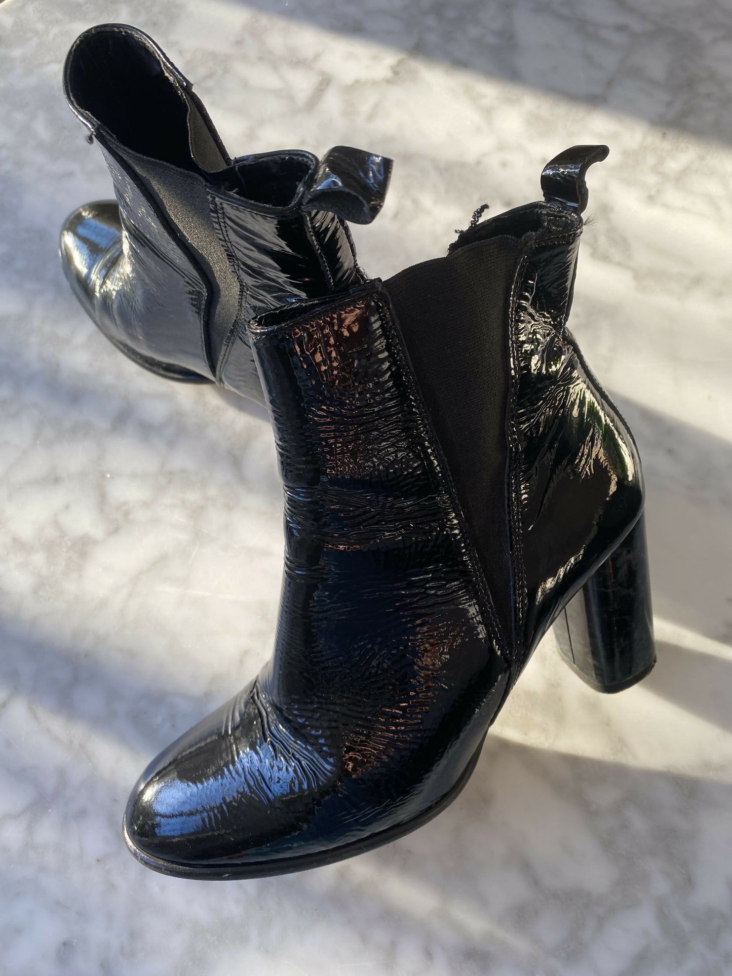 Crosswalk Size 40 Black Patent-Leather Ankle Boots