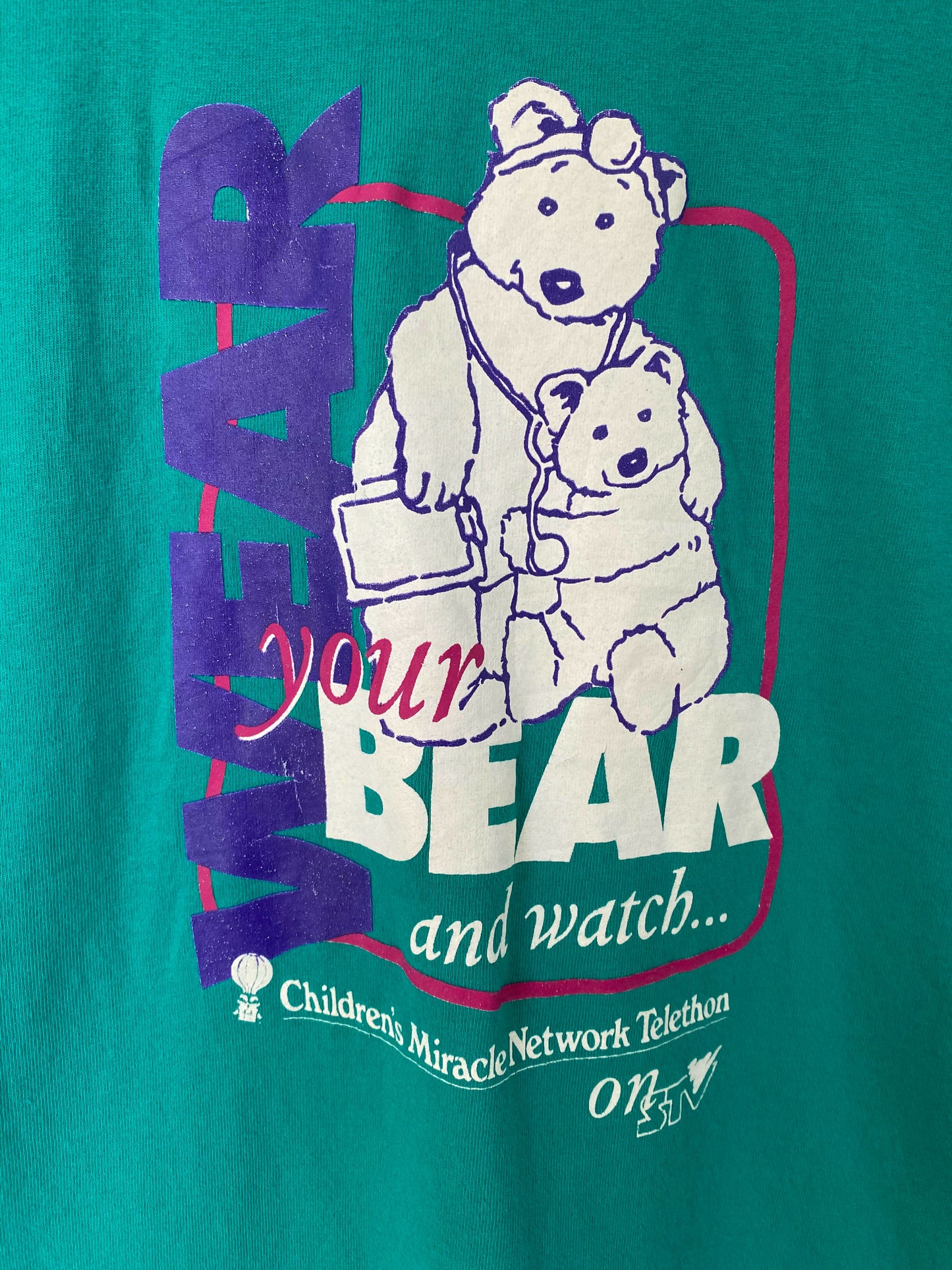 Men's Size L Vintage Wear Your Bear Aqua Cotton T-Shirt