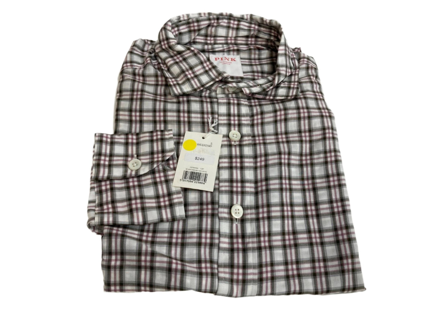 Thomas Pink Weekend 100% Cotton Shirt Grey/Red Check Lines Men Sz S NEW