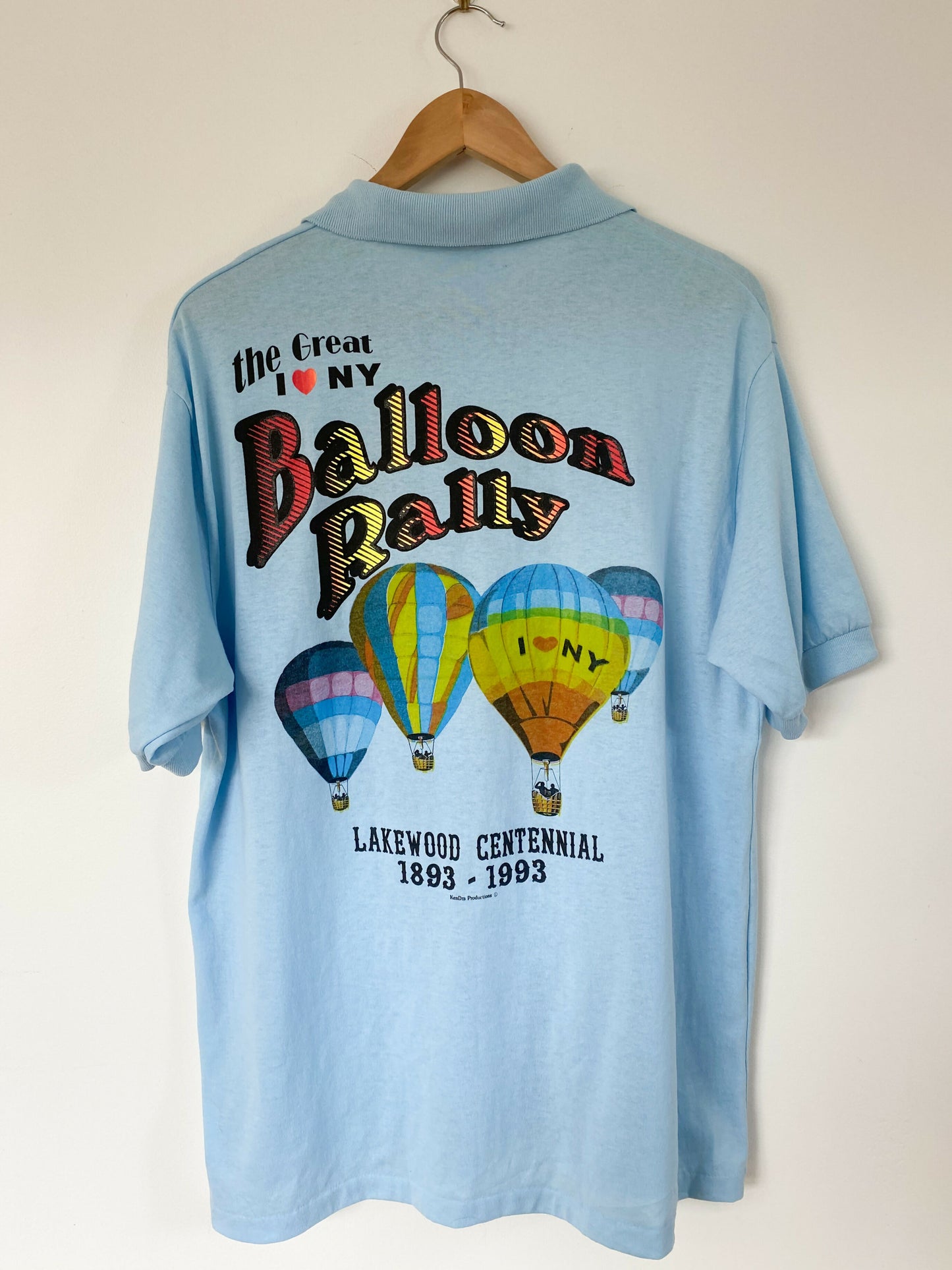 Men's Size XL Vintage 1993 Balloon Rally Blue Cotton-Blend Polo T-Shirt