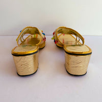 YKee Shoes Size 6 Gold Faux Leather and Bead Embellished Mules