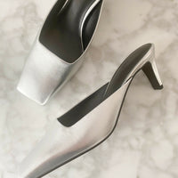 Charles & Keith Silver-Tone Leather Square-Toe Mules