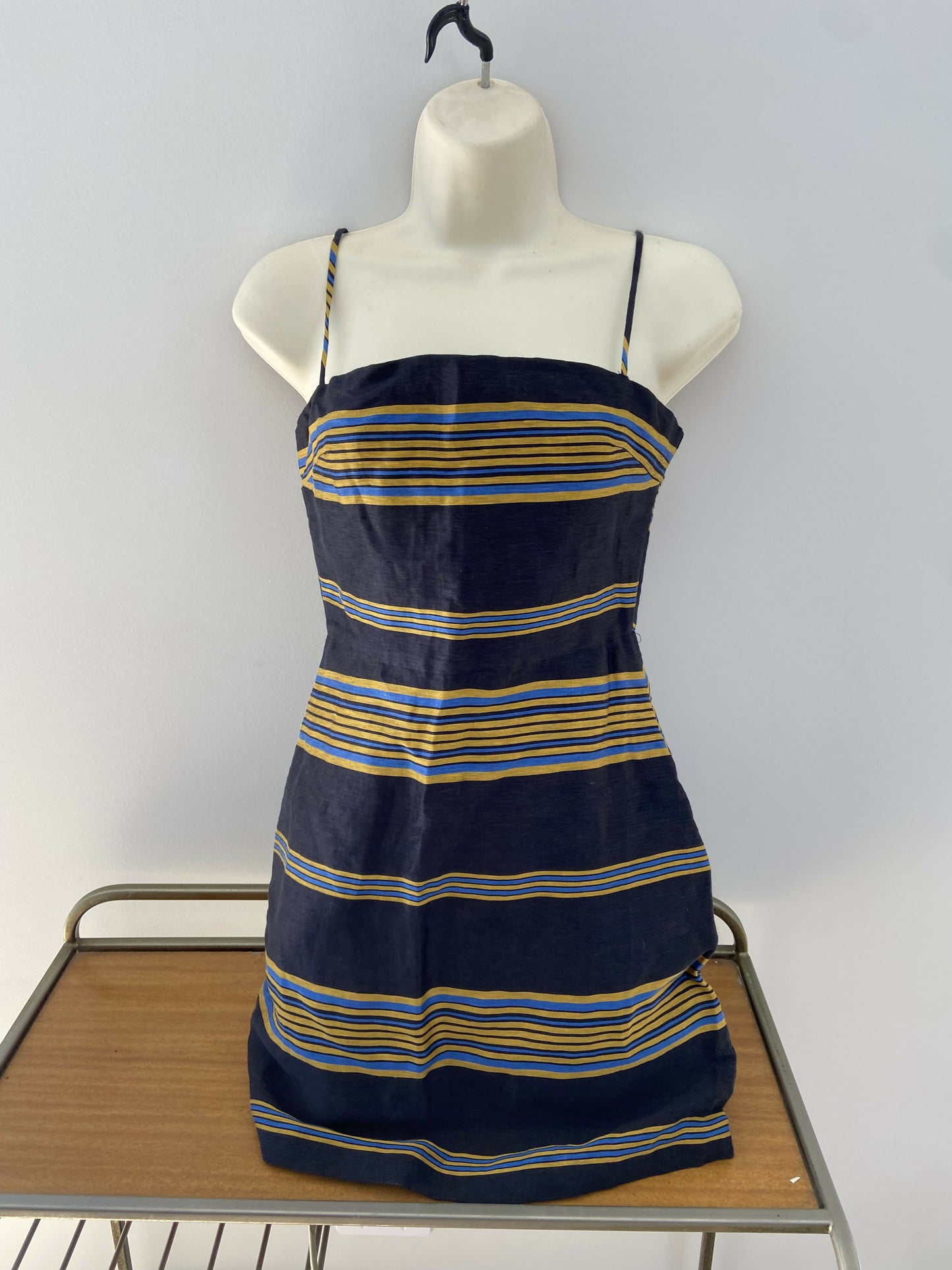 Third Form Navy And Gold Stripe Parallel Mini Dress Size 2 / 6 - 8