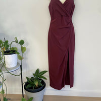 Bardot Size 8 XS Burgundy Red Slip Evening Cocktail Dress With Leg Split