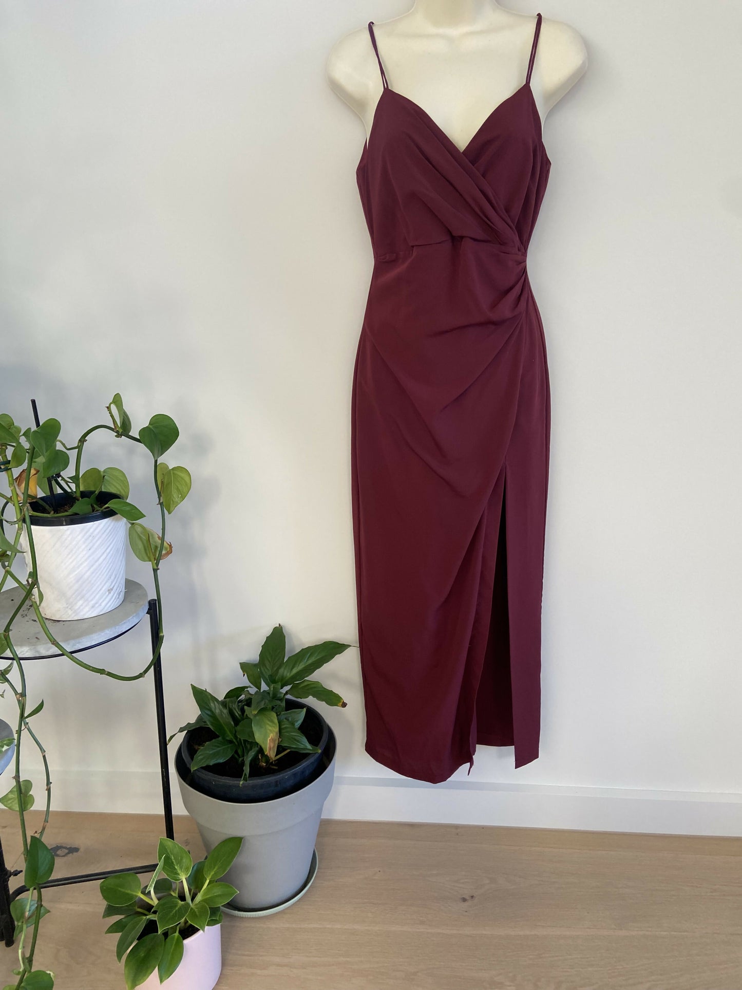 Bardot Size 8 XS Burgundy Red Slip Evening Cocktail Dress With Leg Split