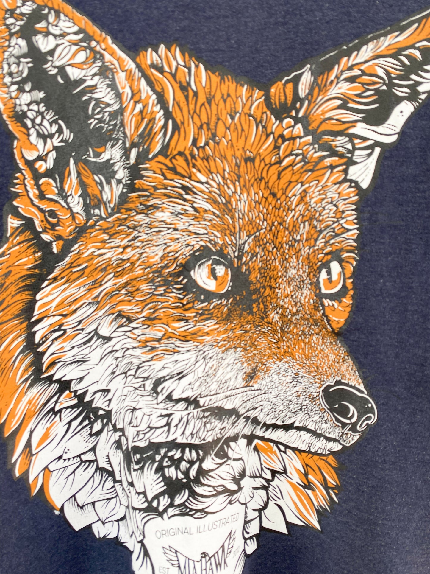 Men's Mia Hawk Apparel Fox Print Size L Navy Cotton-Blend Sweatshirt