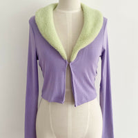 Finesse Size Small Faux Fur-Trimmed Purple Knit Cardigan