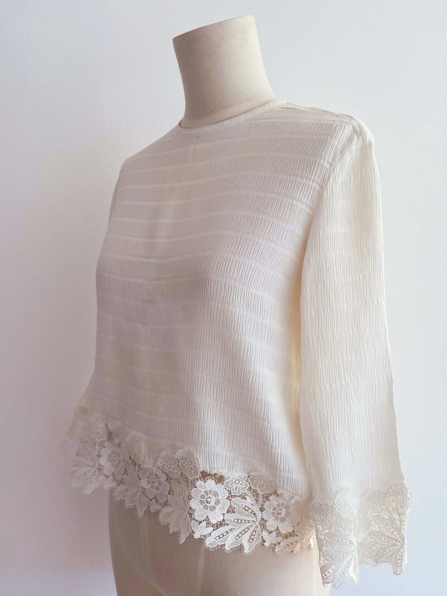 Sandro Paris Size 1 Lace-Trimmed Cream Top