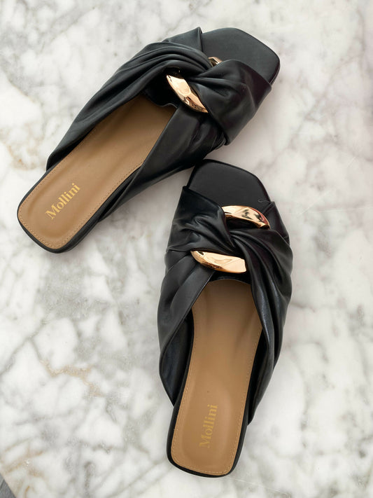 Mollini Size 39 Liberti Embellished Faux Leather Slides