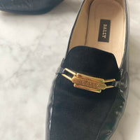 Bally Size 41 Women's Black Leather and Velvet Loafers