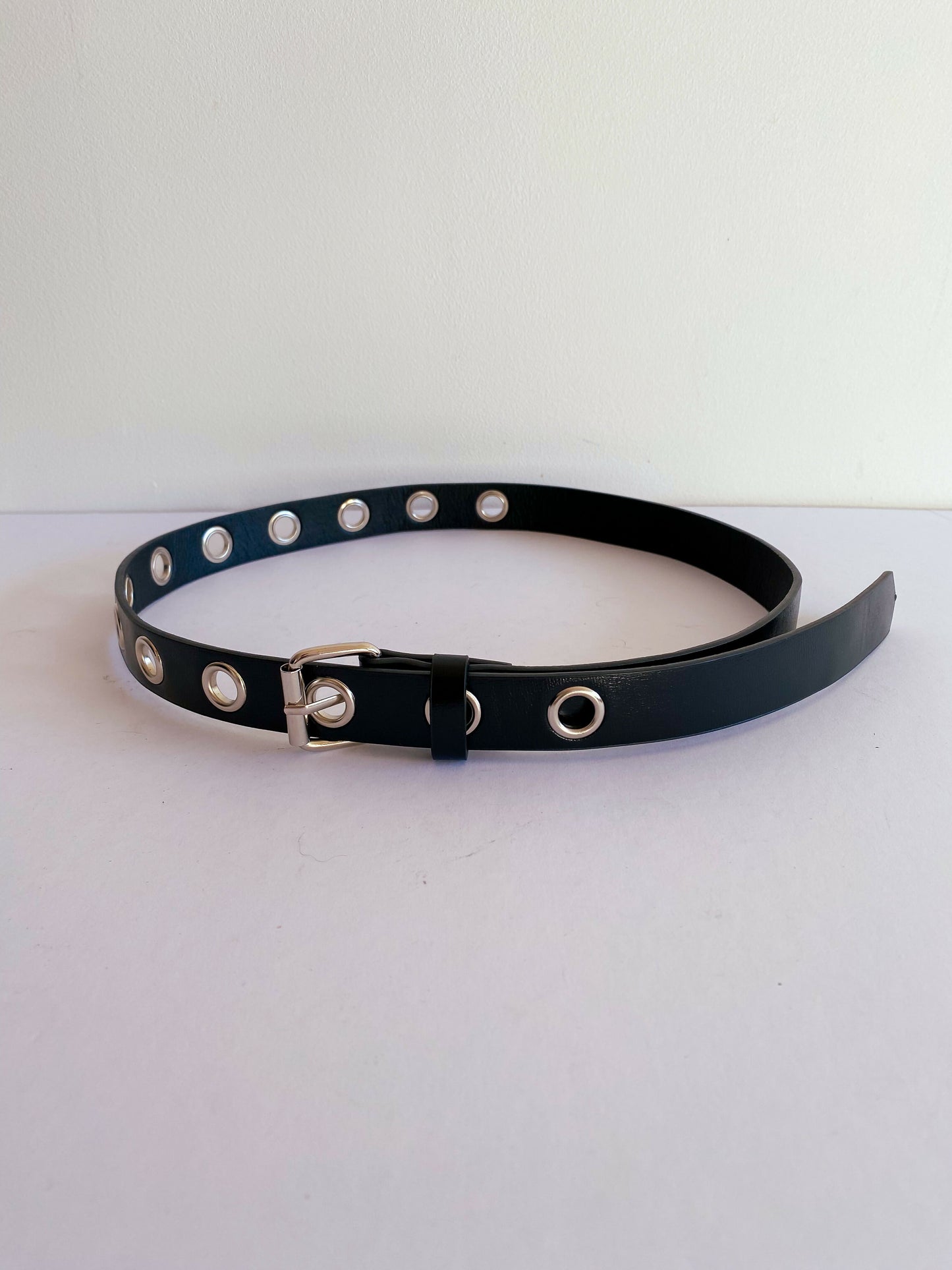 Faux Leather and Silver-Tone Eyelet Belt