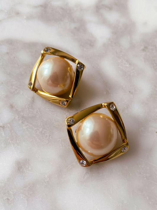 Gold-Tone Faux Pearl and Diamante Clip-On Earrings